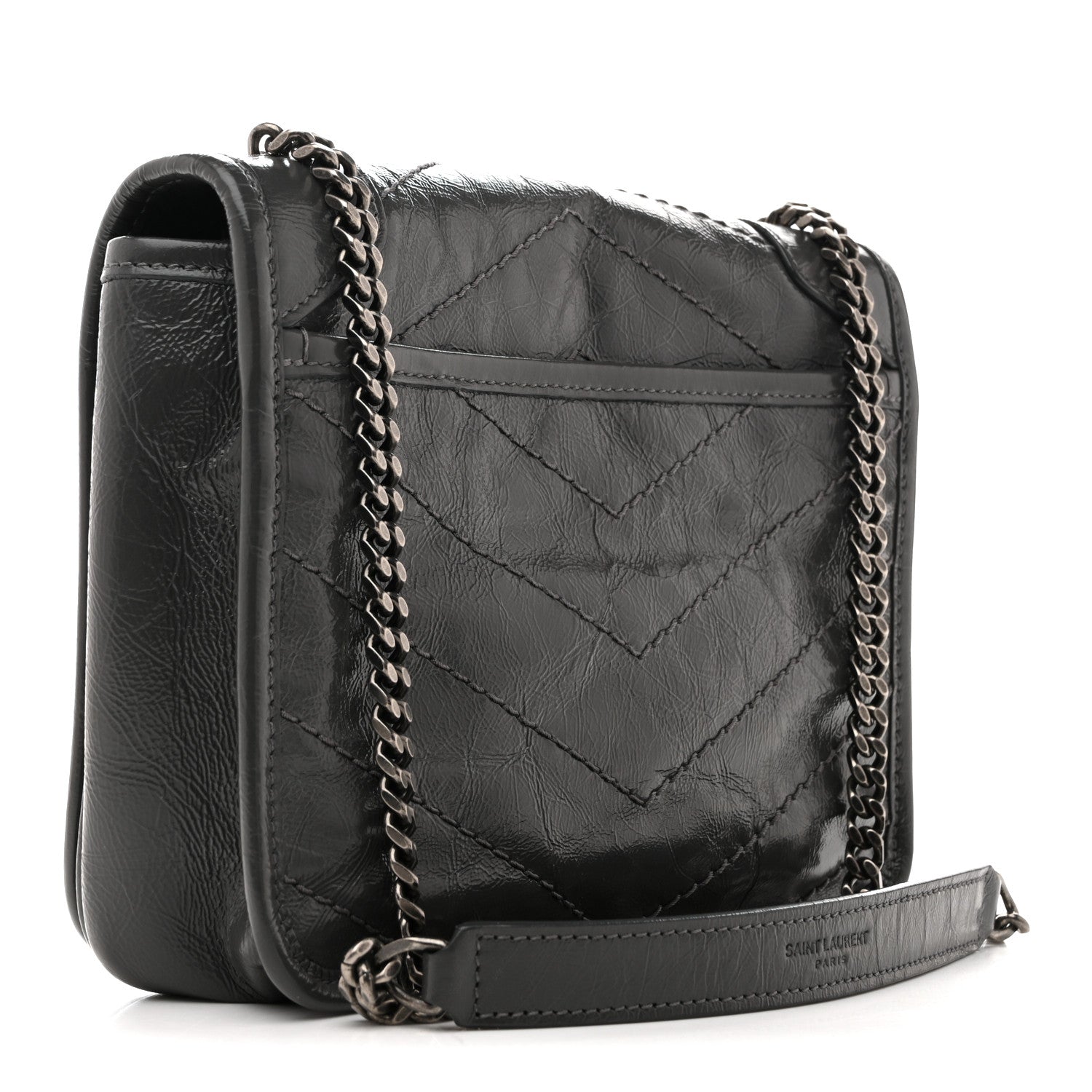 Saint Laurent Crinkled Calfskin Matelasse Monogram Niki Chain Wallet Storm 3 of 10