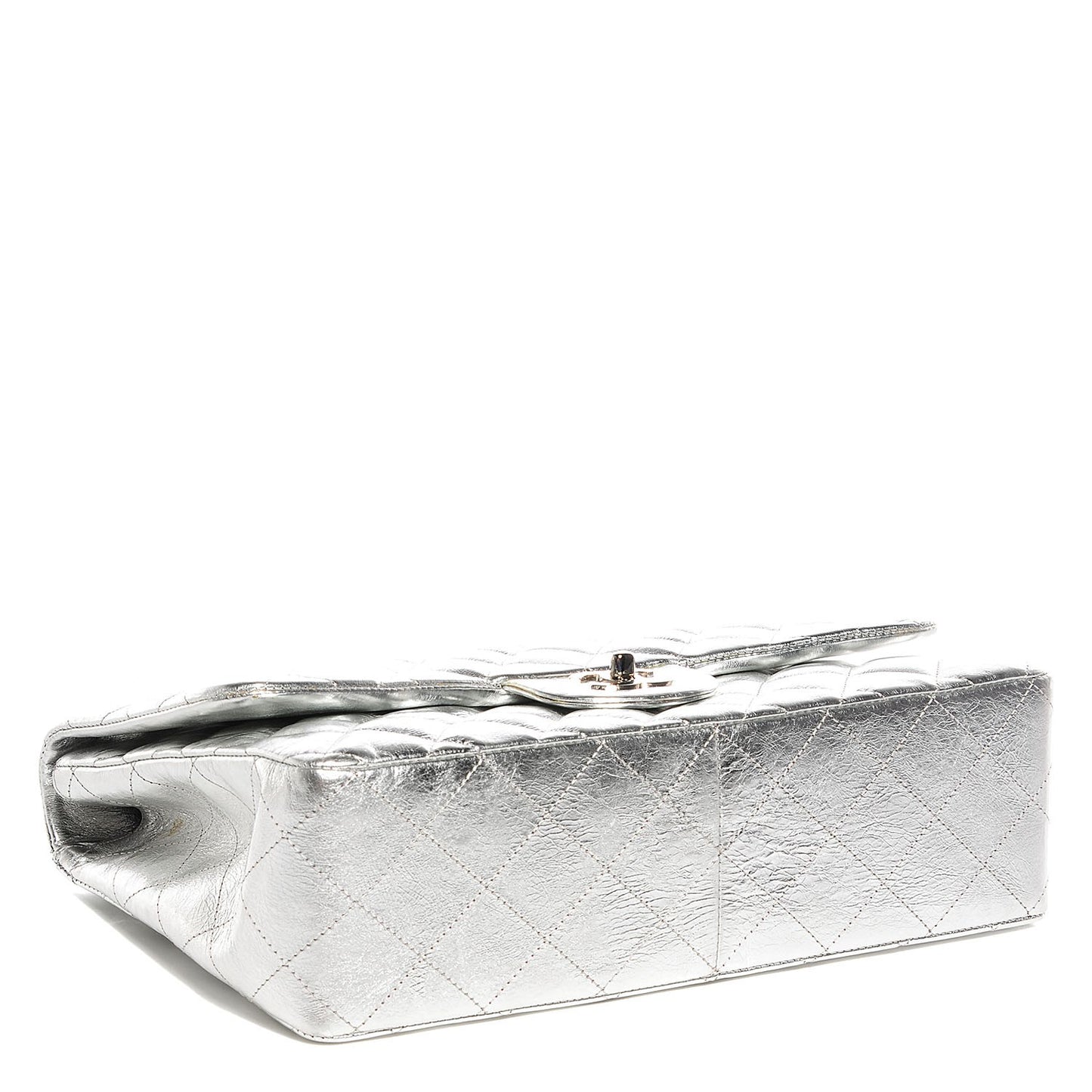 Metallic Calfskin Quilted Jumbo Single Flap Silver