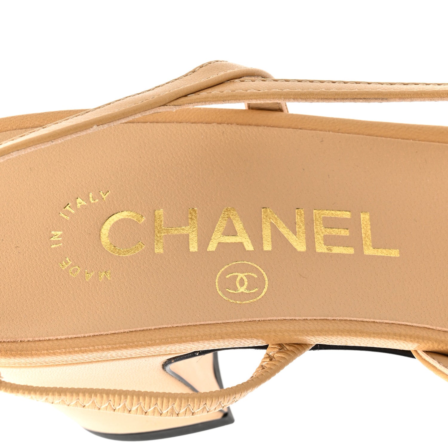 Chanel Goatskin Grosgrain Cap Toe CC Slingback Pumps 37.5 Beige Black 7 of 9
