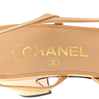 Chanel Goatskin Grosgrain Cap Toe CC Slingback Pumps 37.5 Beige Black 7 of 9