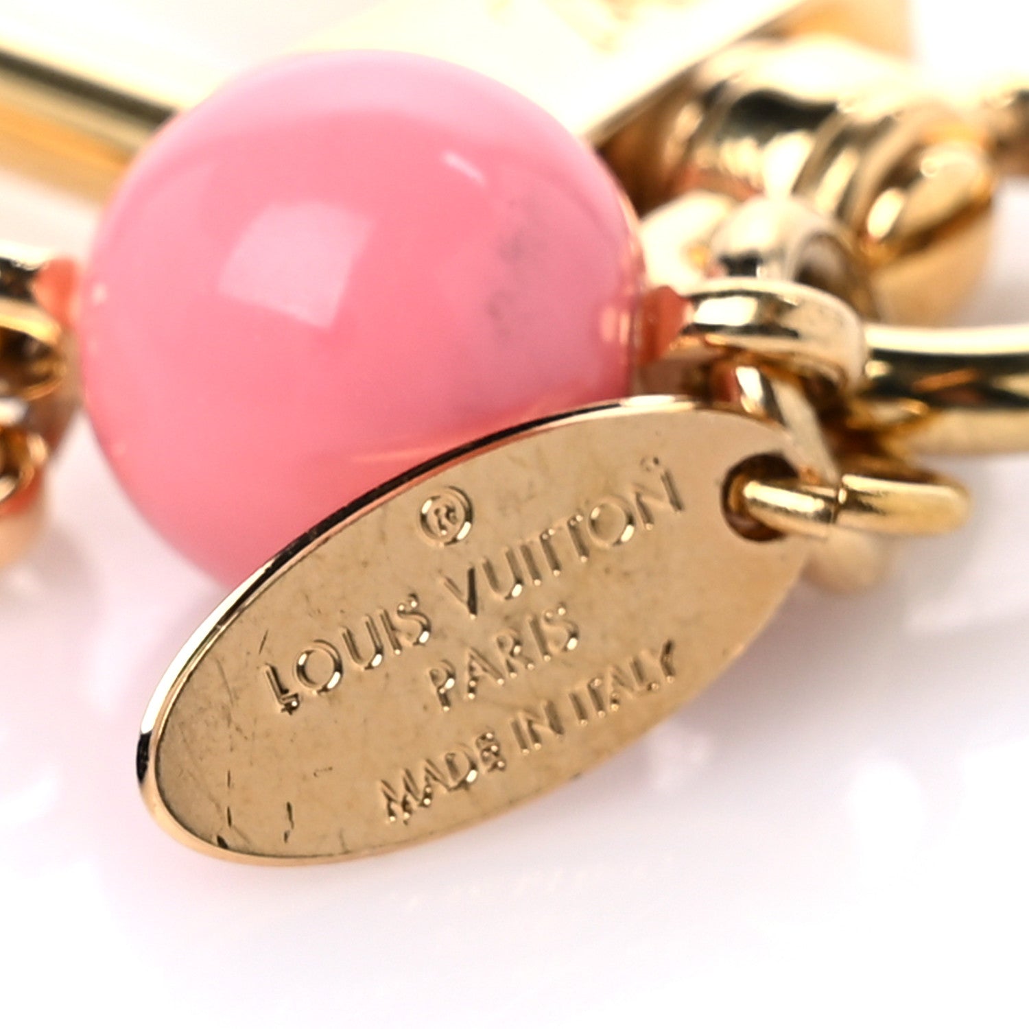Louis Vuitton Resin Wood Vivienne Bag Charm Fuchsia Ecru White Caramel 4 of 4