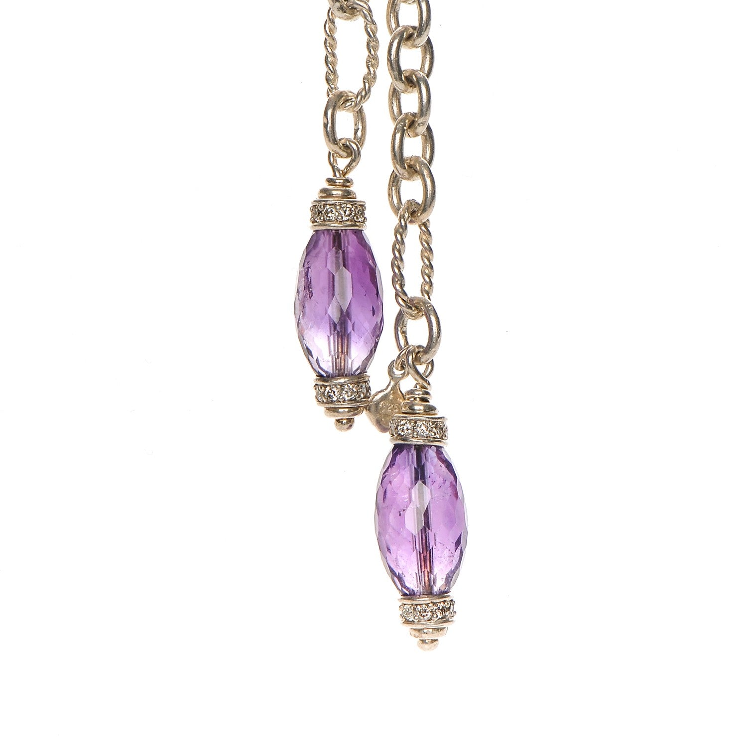 David Yurman Sterling Silver Diamond Amethyst Figaro Lariat Necklace 4 of 8