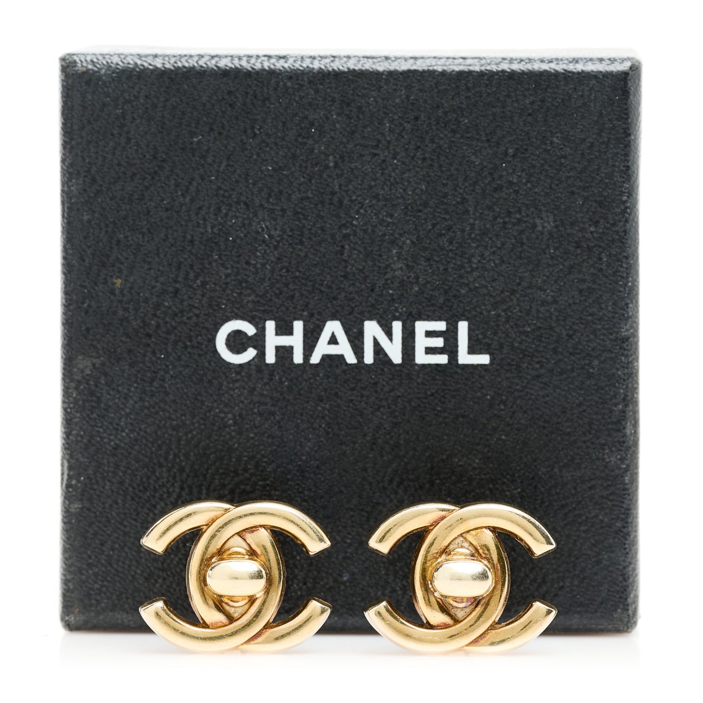 Metal CC Turnlock Clip On Earrings Gold