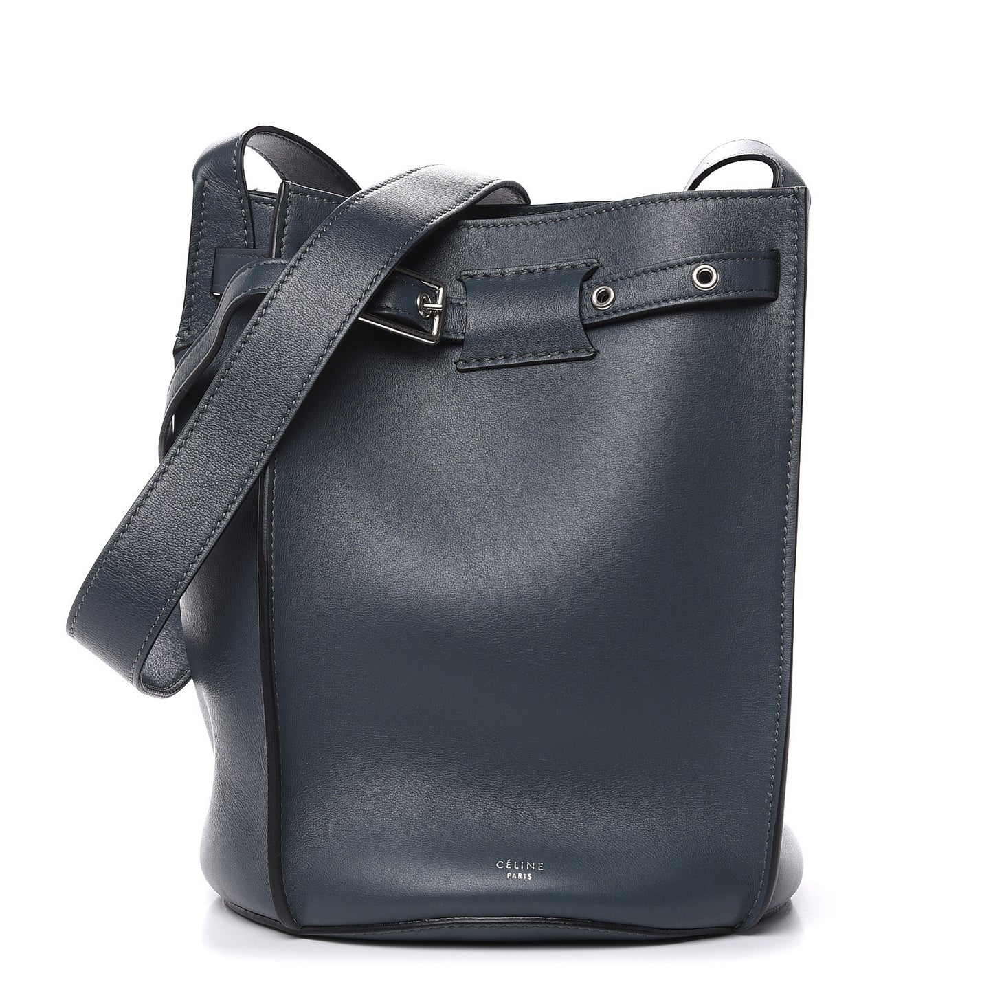 Smooth Calfskin Long Strap Big Bucket Bag Slate