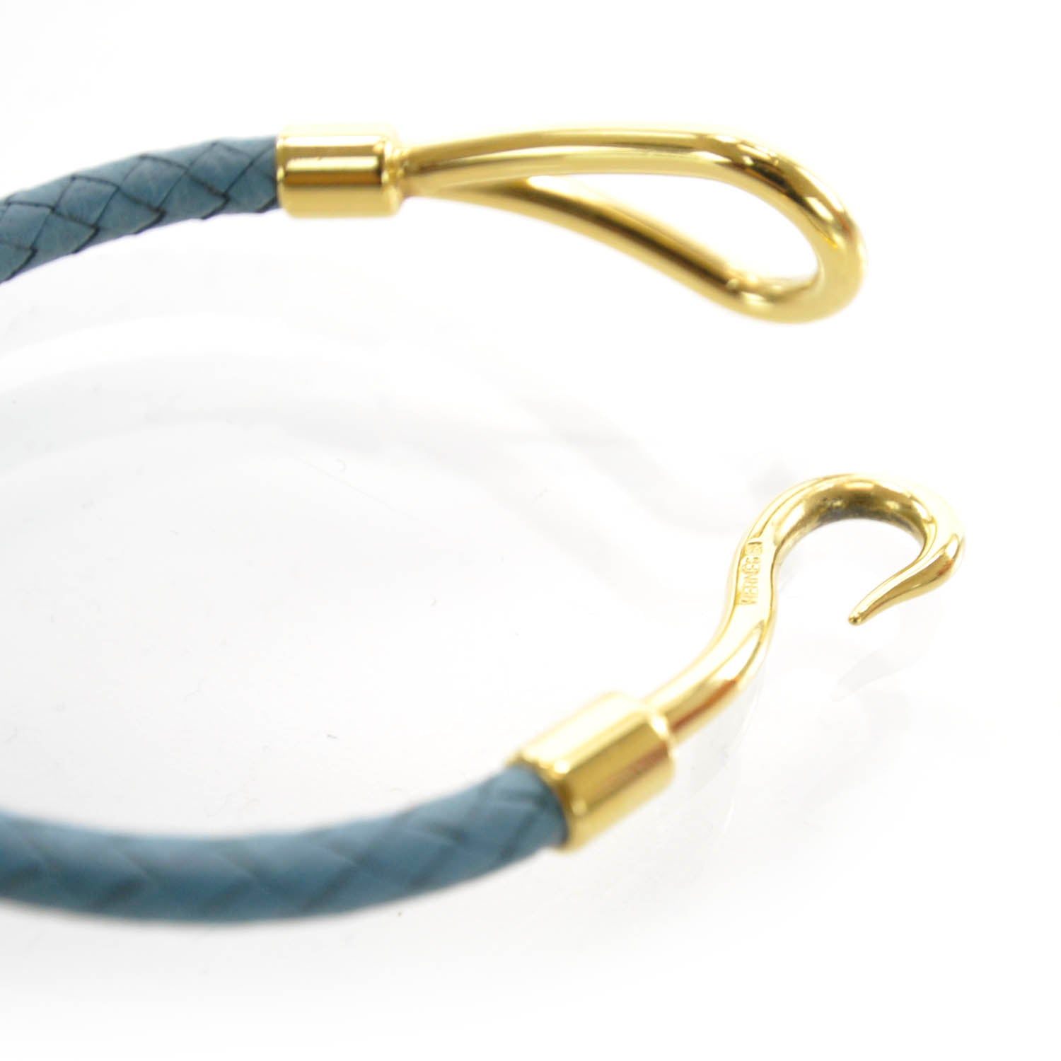 Hermes Leather Woven Jumbo Hook Bracelet Bleu 4 of 5