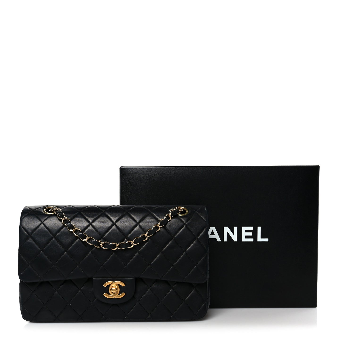 Lambskin Quilted Medium Double Flap Black