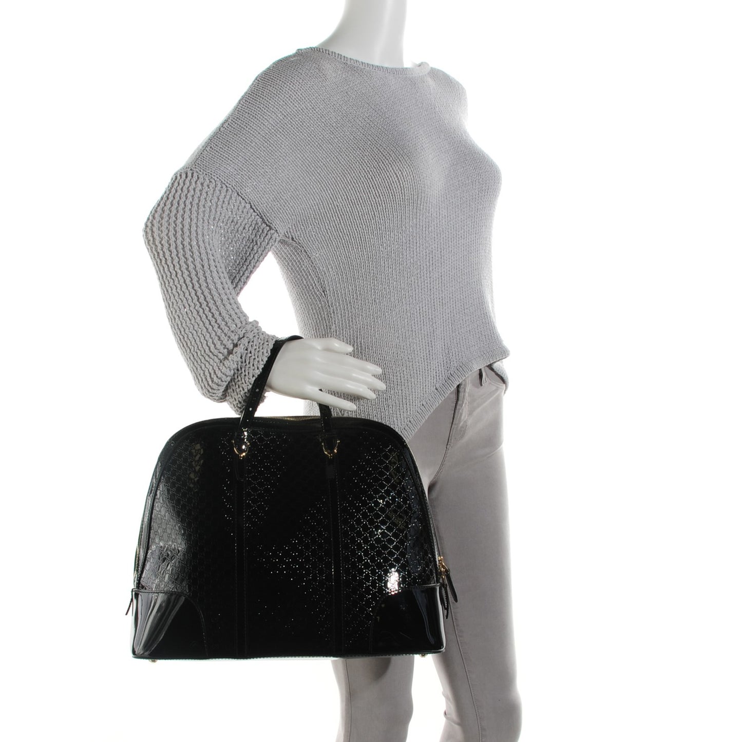 Patent Microguccissima Large Nice Top Handle Dome Bag Black