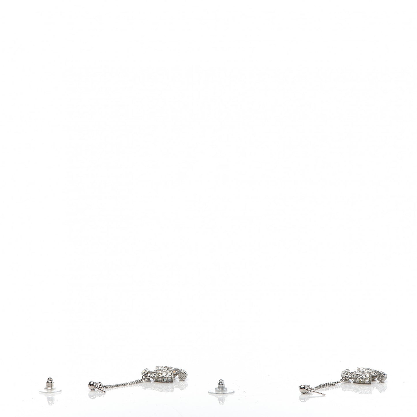 Baguette Crystal CC Drop Earrings Silver