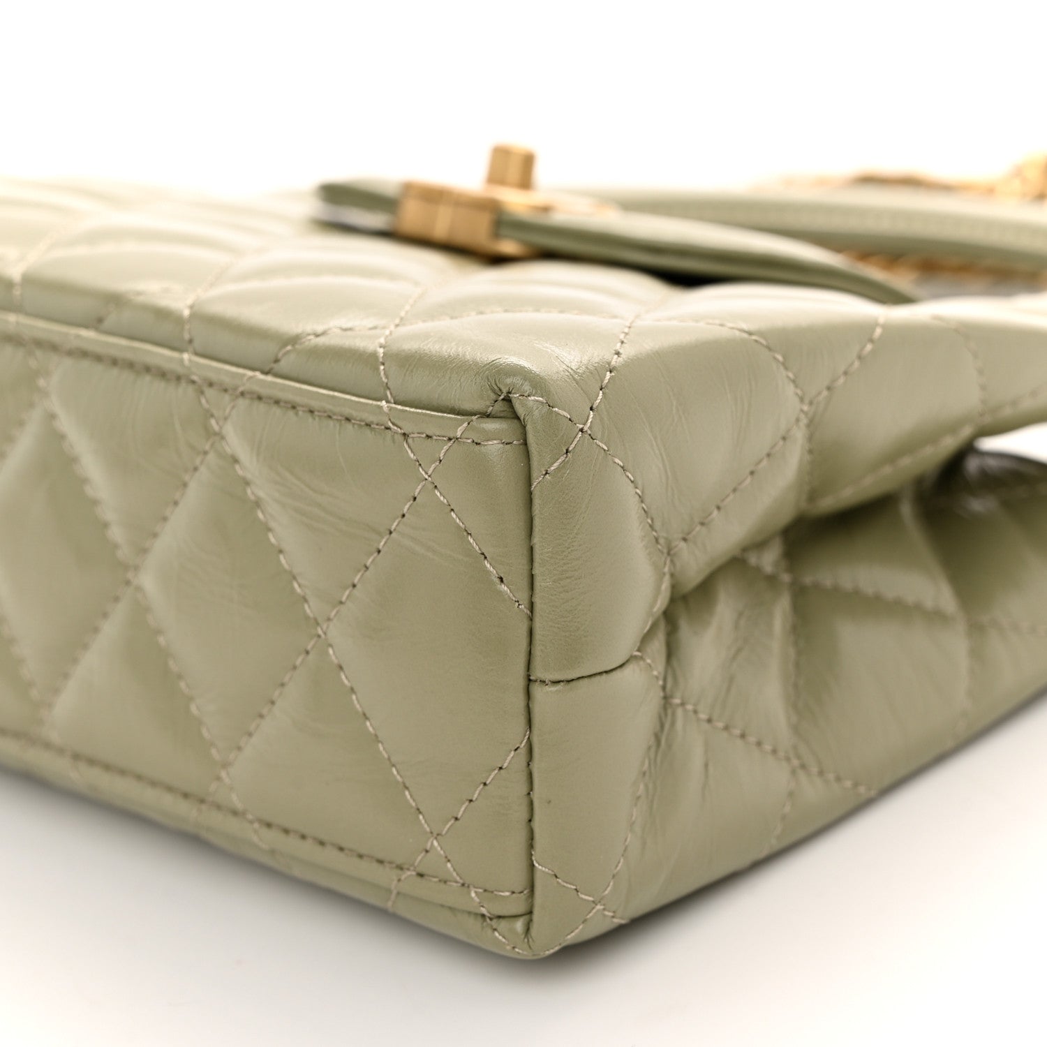 Chanel Shiny Aged Calfskin Quilted Nano Kelly Shopper Khaki 10 of 11