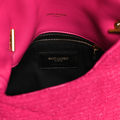 Saint Laurent Boucle Tweed Quilted Toy Loulou Puffer Monogram Chain Satchel Magenta 6 of 14