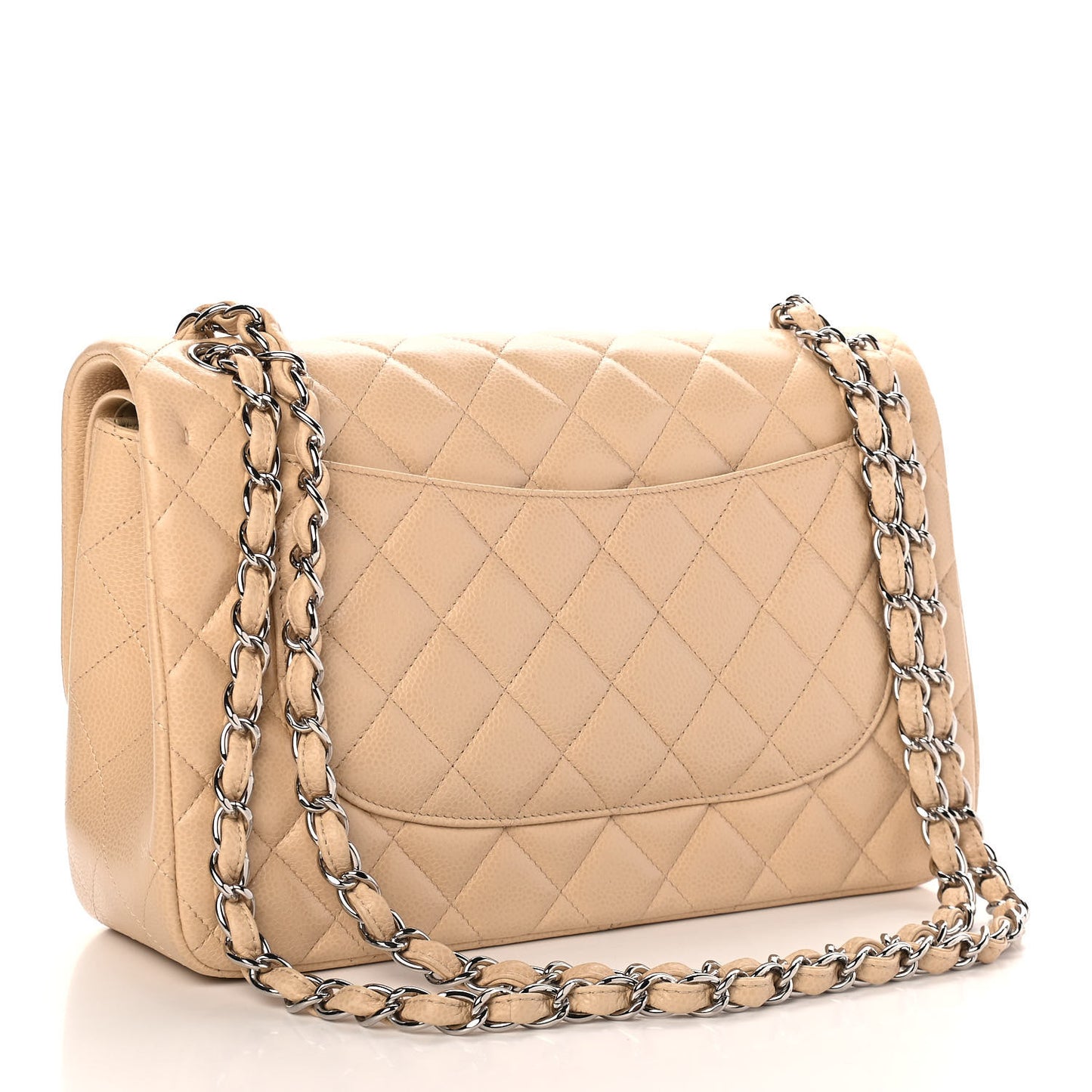 Caviar Quilted Jumbo Double Flap Beige Clair