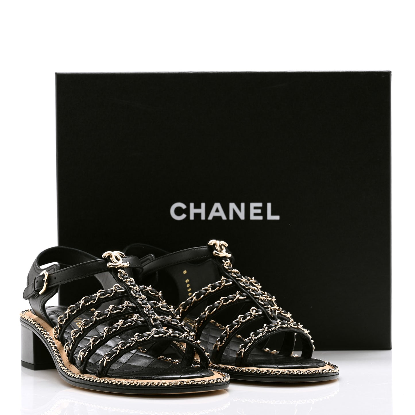 Lambskin Chain Cork Sandals 39 Black