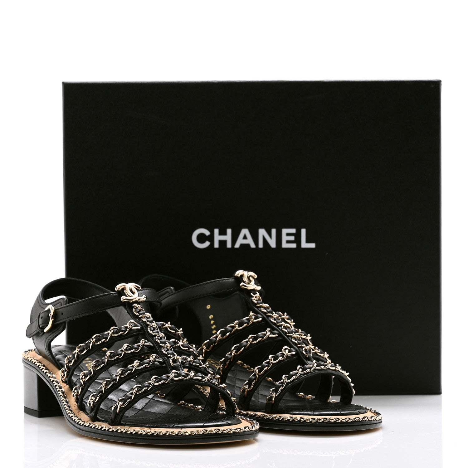 Chanel Lambskin Chain Cork Sandals 39 Black 9 of 9