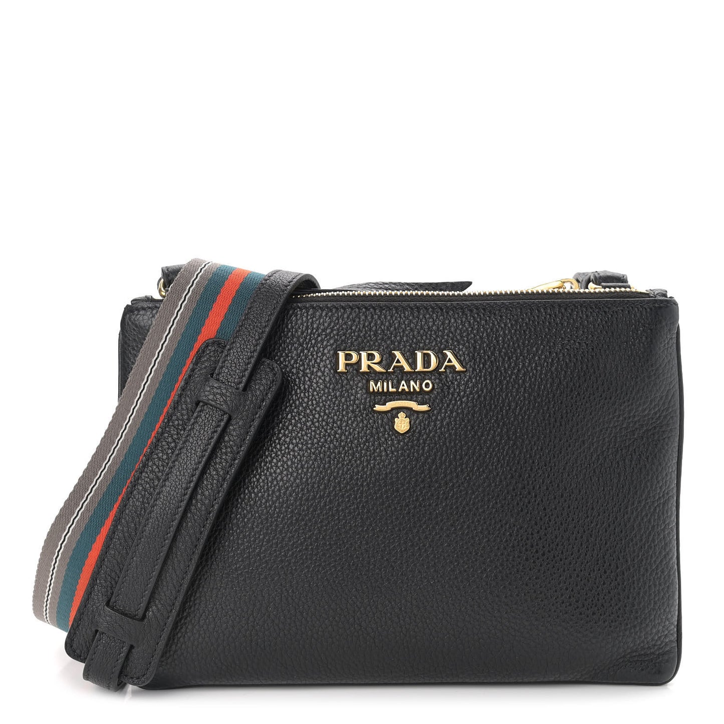 Vitello Phenix Double Zip Crossbody Bag Black