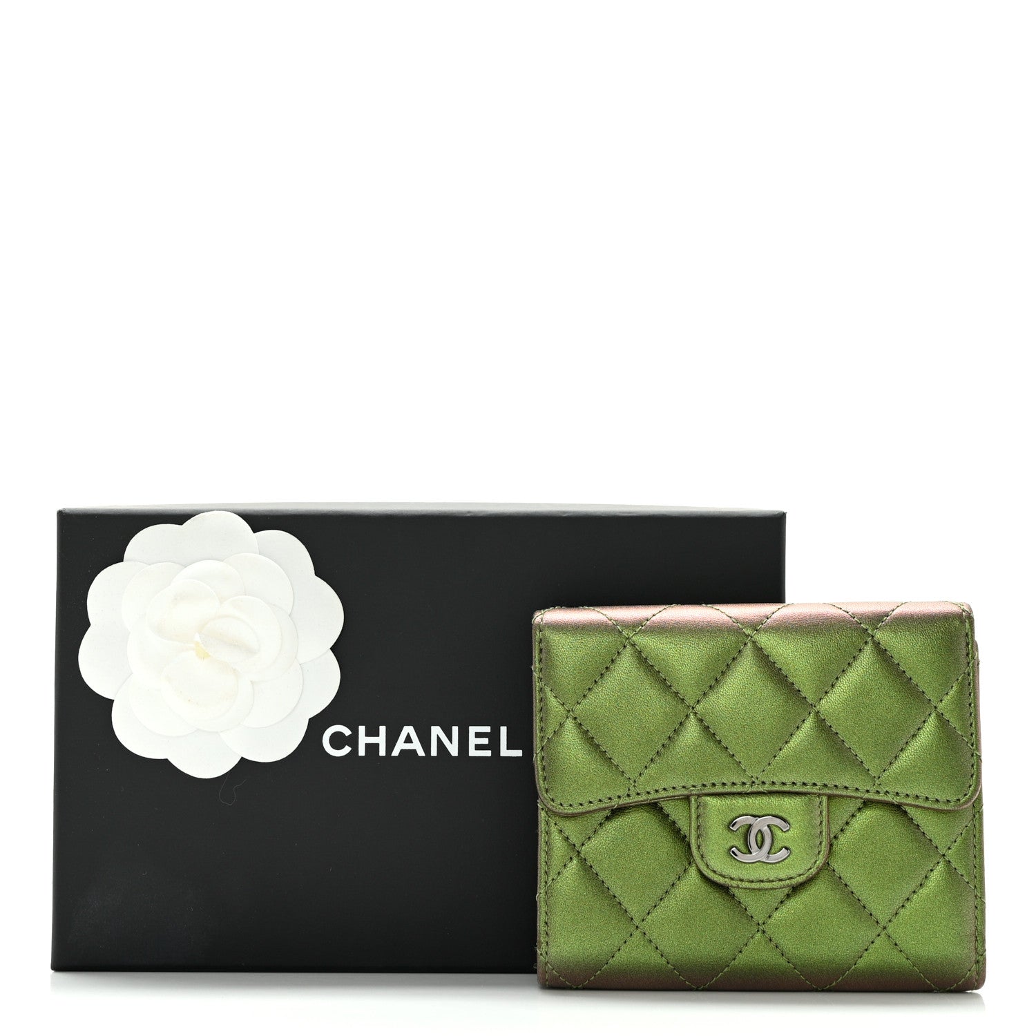 Chanel Iridescent Lambskin Quilted Small Compact Wallet Green 13 of 13