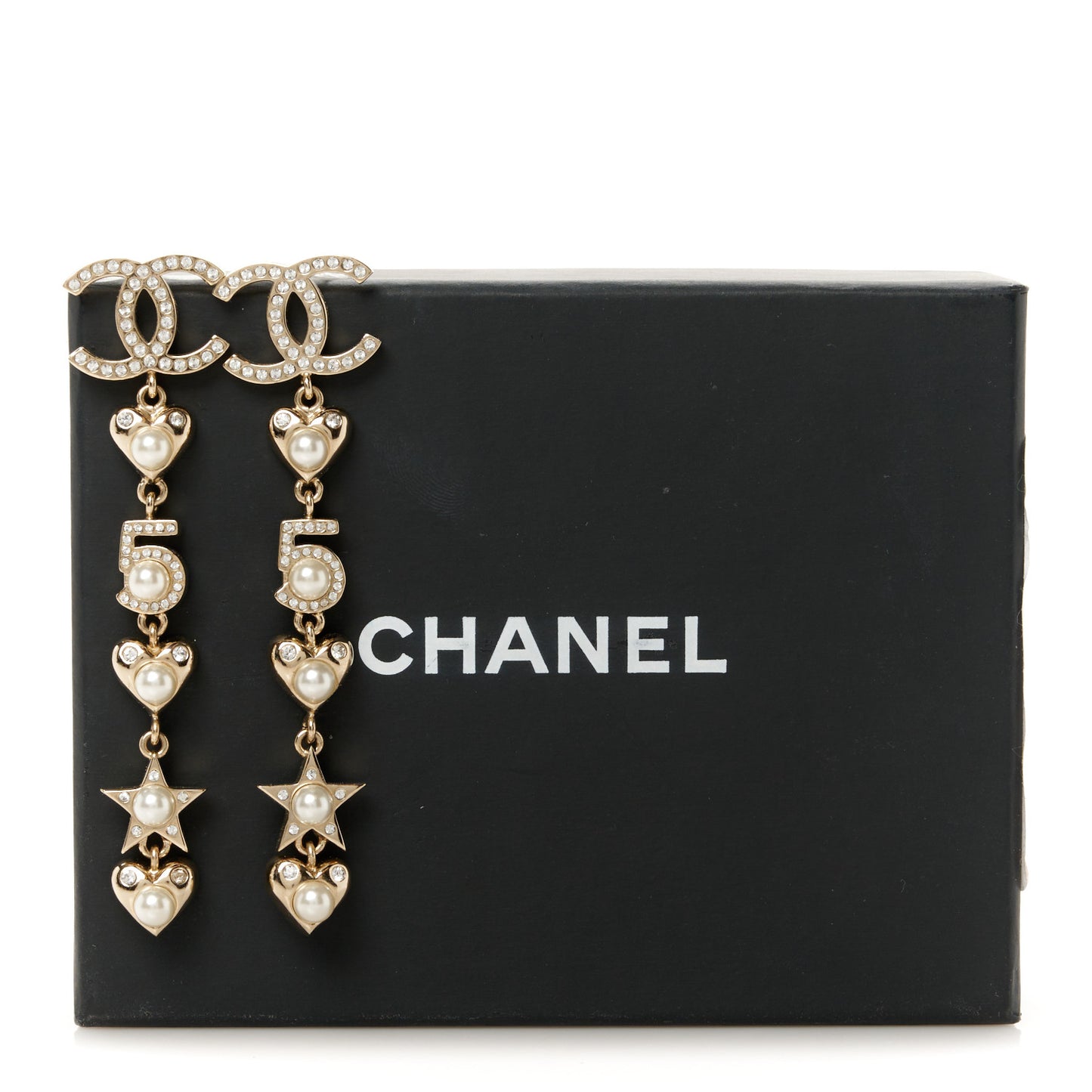 Crystal Pearl Charming Winter CC Star Heart Drop Earrings Gold