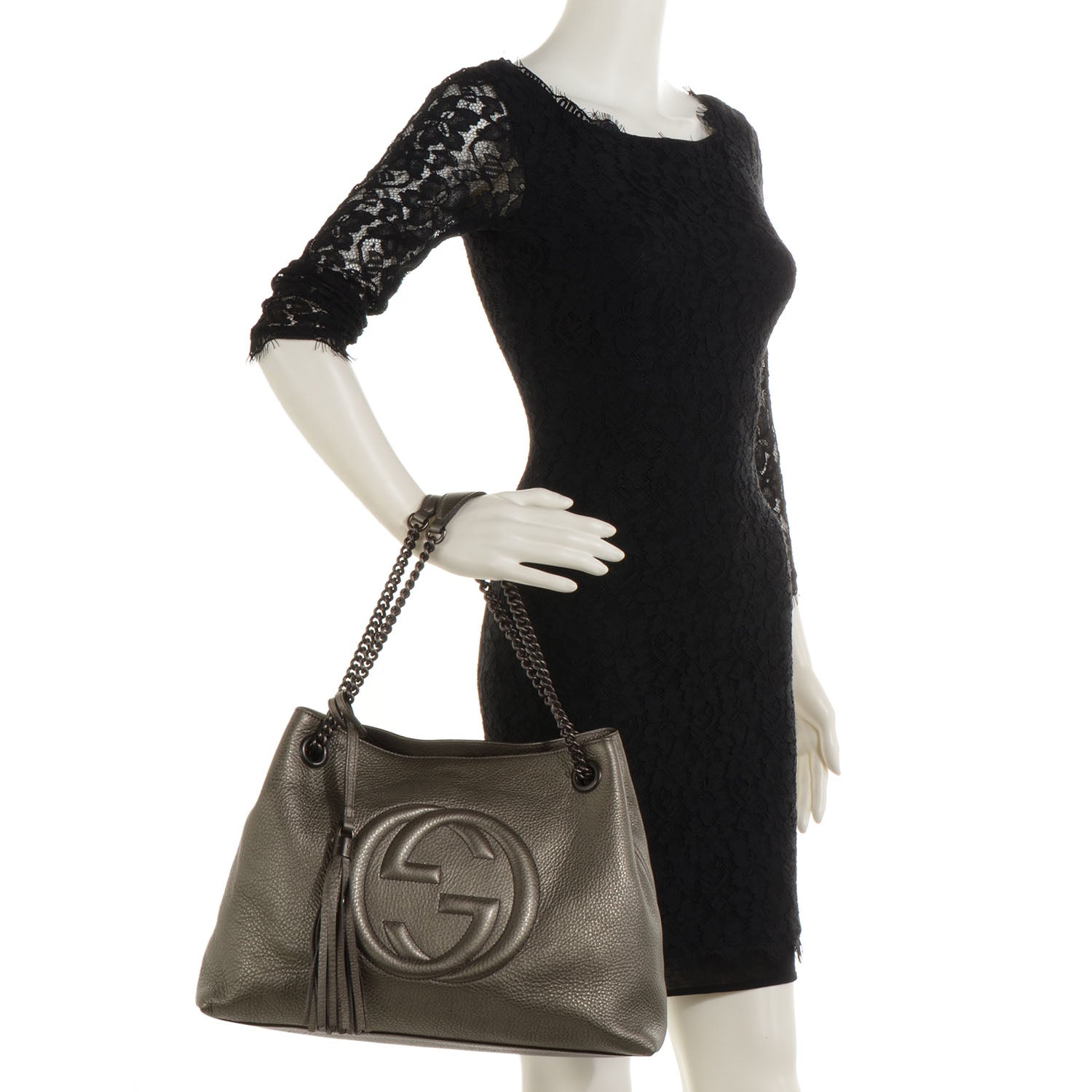 Gucci Metallic Pebbled Calfskin Medium Soho Chain Shoulder Bag Sasso 2 of 7