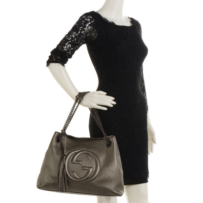 Gucci Metallic Pebbled Calfskin Medium Soho Chain Shoulder Bag Sasso 2 of 7