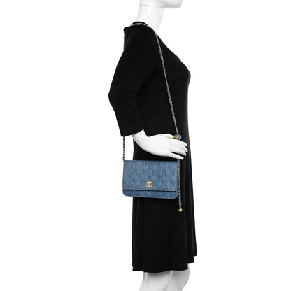 Chanel Denim Quilted CC Pearl Crush Wallet on Chain WOC Blue 2 of 12