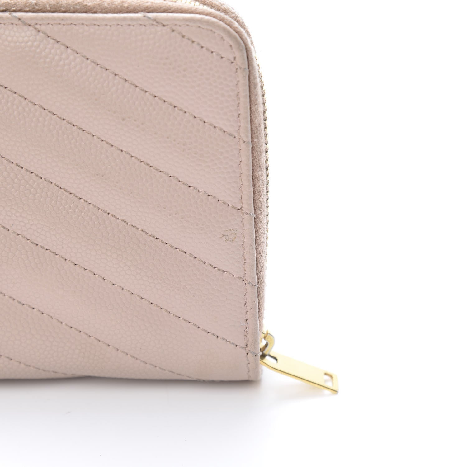 Saint Laurent Grain De Poudre Matelasse Chevron Monogram Compact Zip Around Wallet Pink 10 of 11