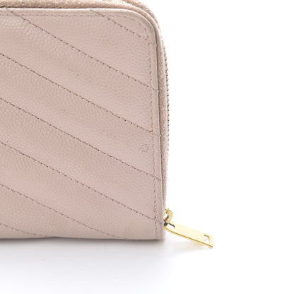 Saint Laurent Grain De Poudre Matelasse Chevron Monogram Compact Zip Around Wallet Pink 10 of 11