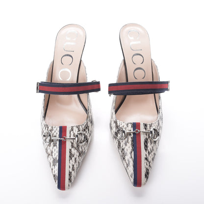 Gucci Elaphe Snakeskin Sylvie Web Cross Strap Mid-Heel Slides 38.5 New Roccia 7 of 10