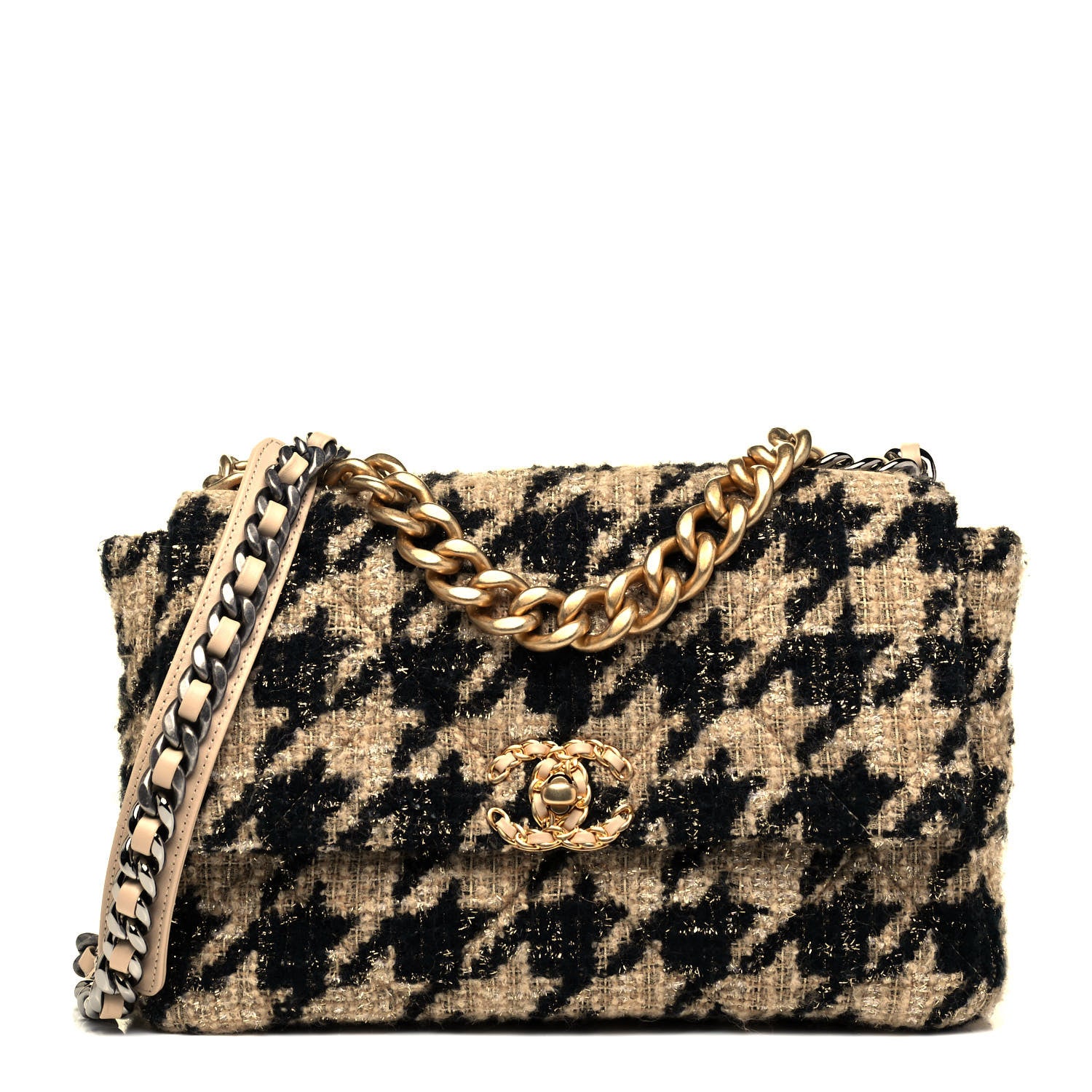 Chanel Tweed Large Chanel 19 Flap Beige Black 1 of 8