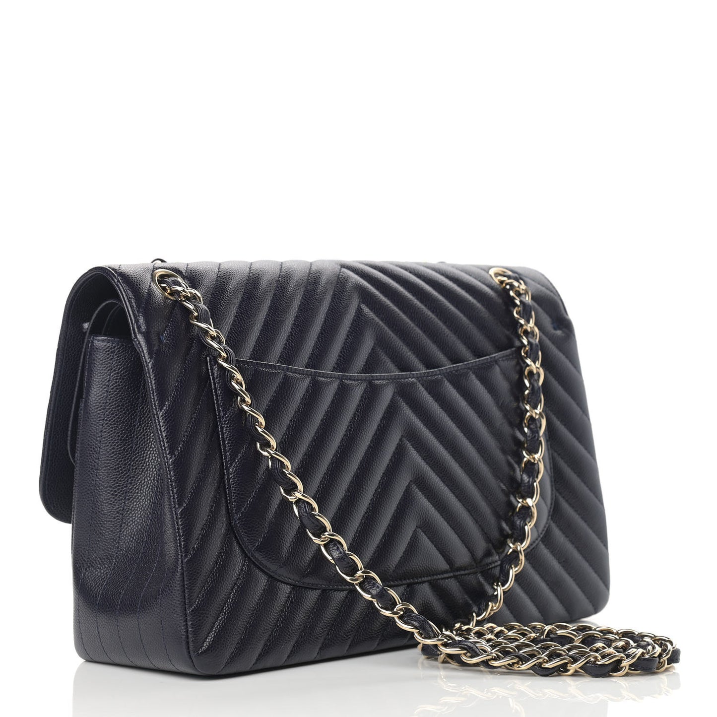 Caviar Chevron Quilted Jumbo Double Flap Navy