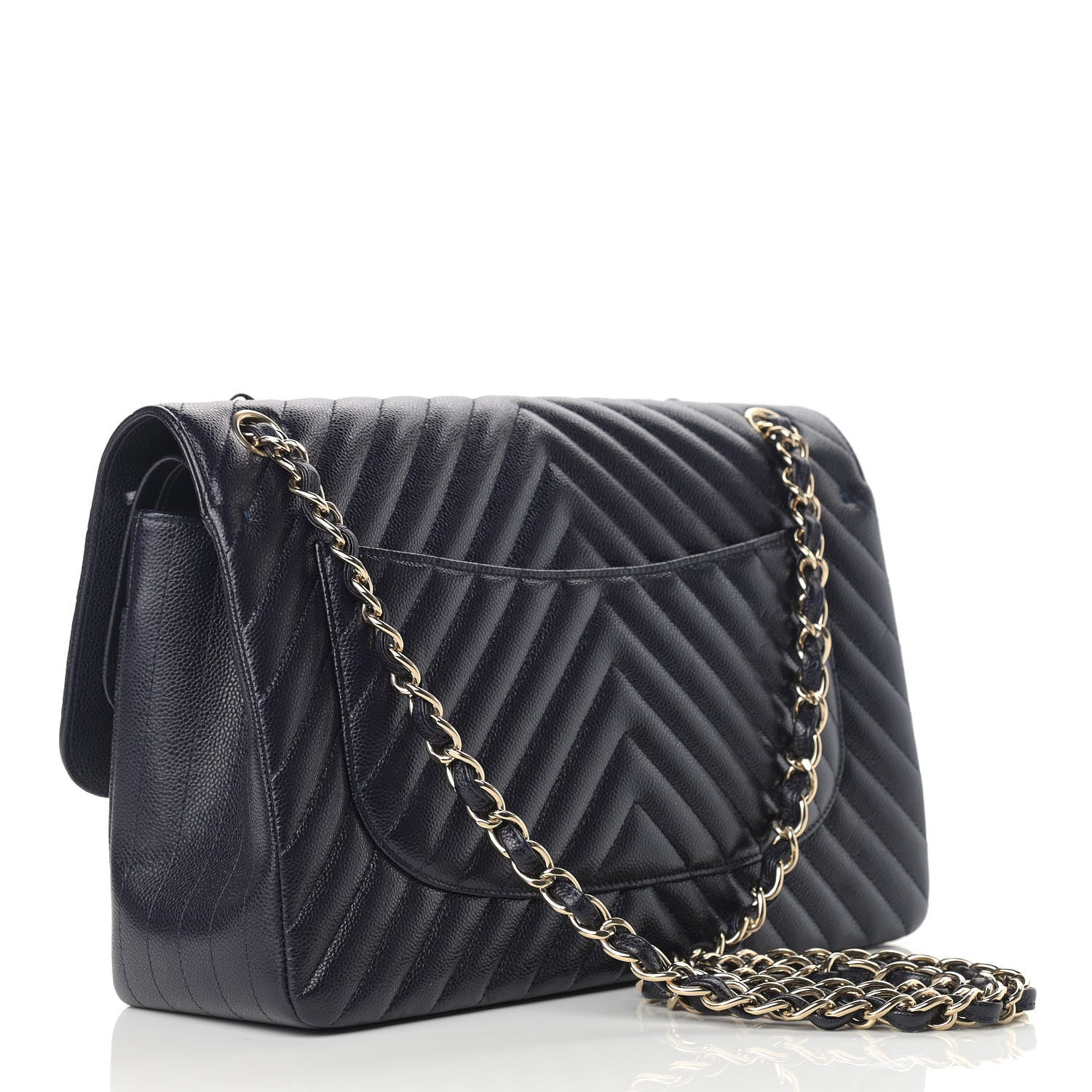 Chanel Caviar Chevron Quilted Jumbo Double Flap Navy 3 of 12