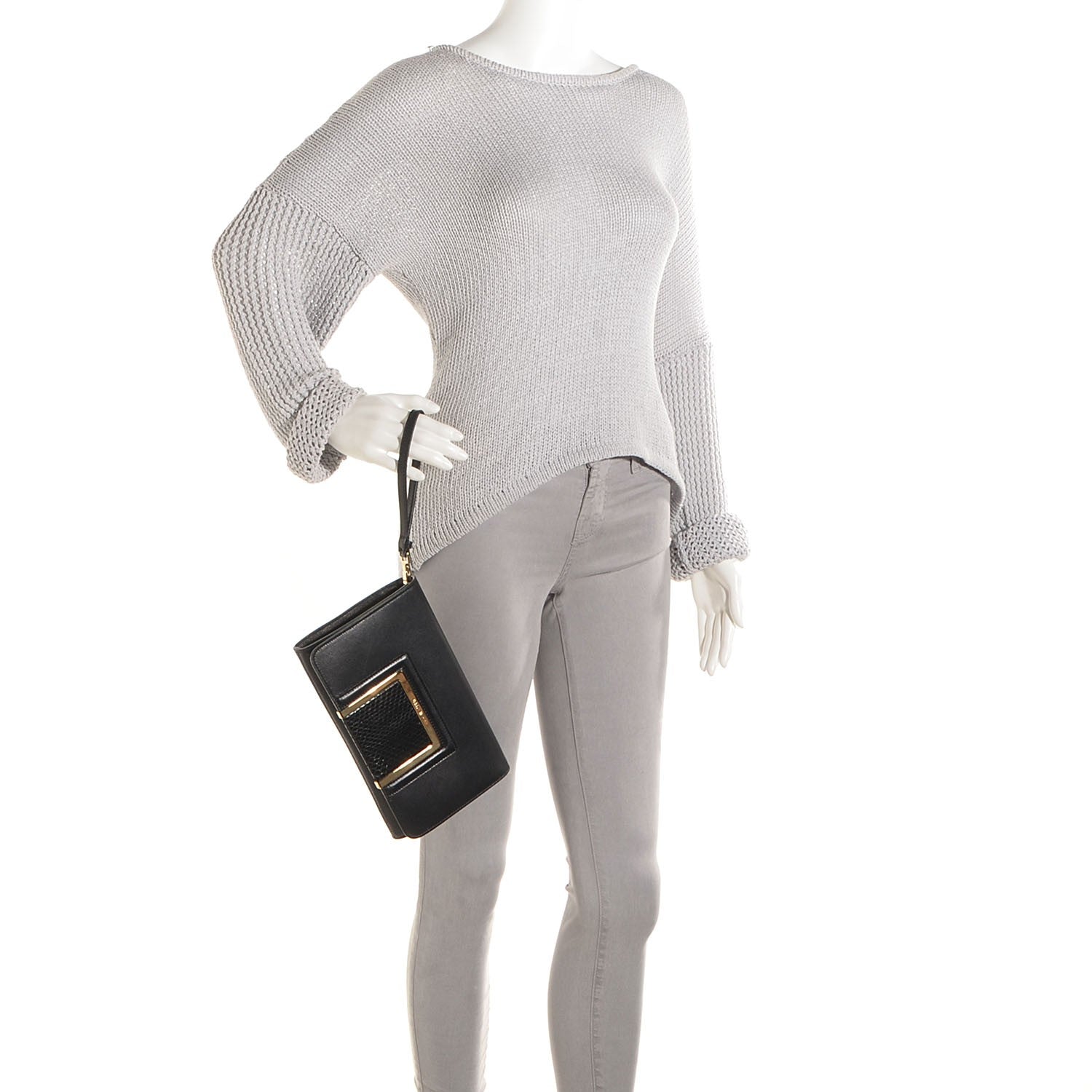 Jimmy Choo Nappa Leather Snakeskin Alara Clutch Black 2 of 7