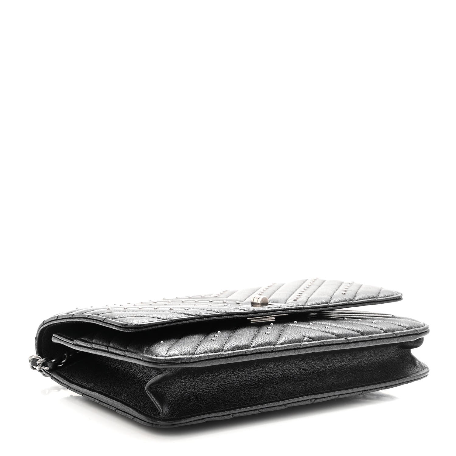 Chanel Sheepskin Chevron Quilted Studded Reissue Wallet On Chain WOC Black 4 of 12
