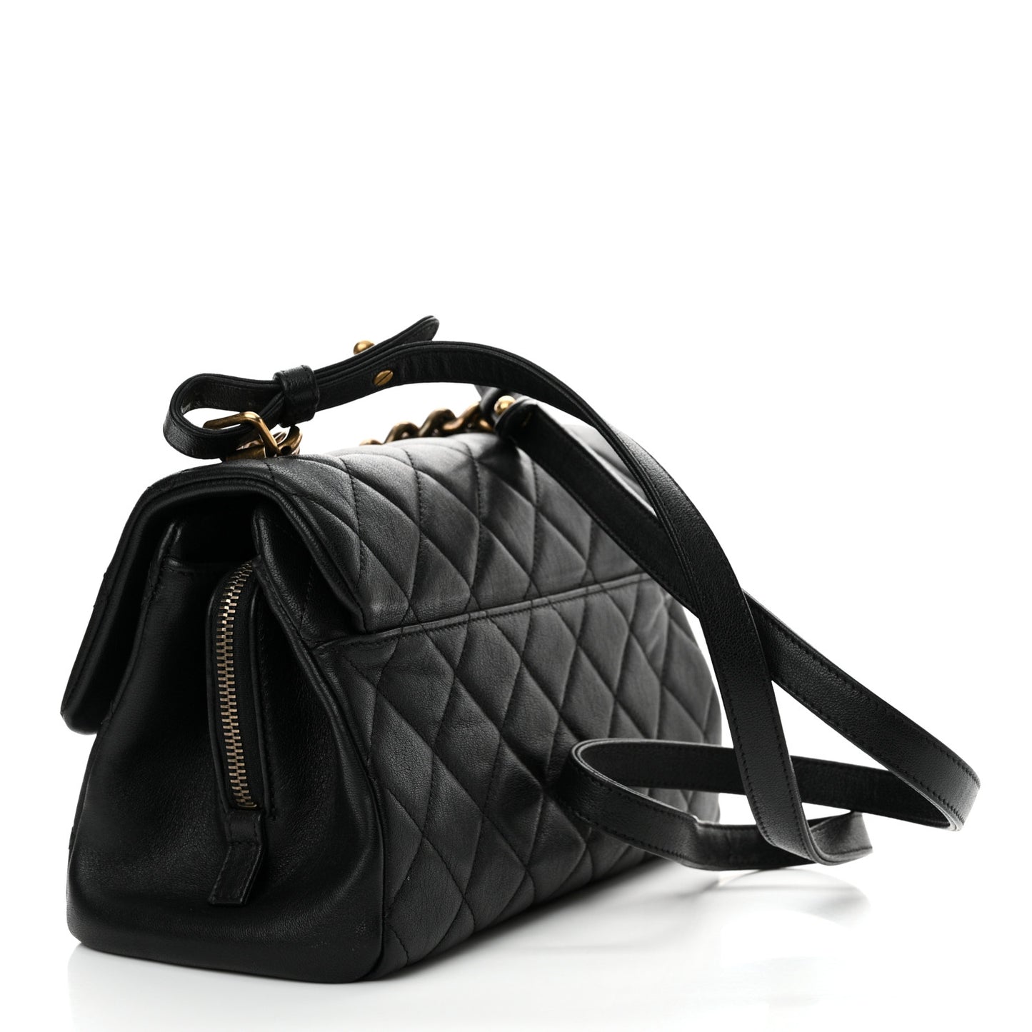 Shiny Sheepskin Quilted Small Trapezio Flap Black