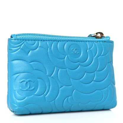 Chanel Lambskin Camellia Embossed Key Holder Case Turquoise 3 of 8