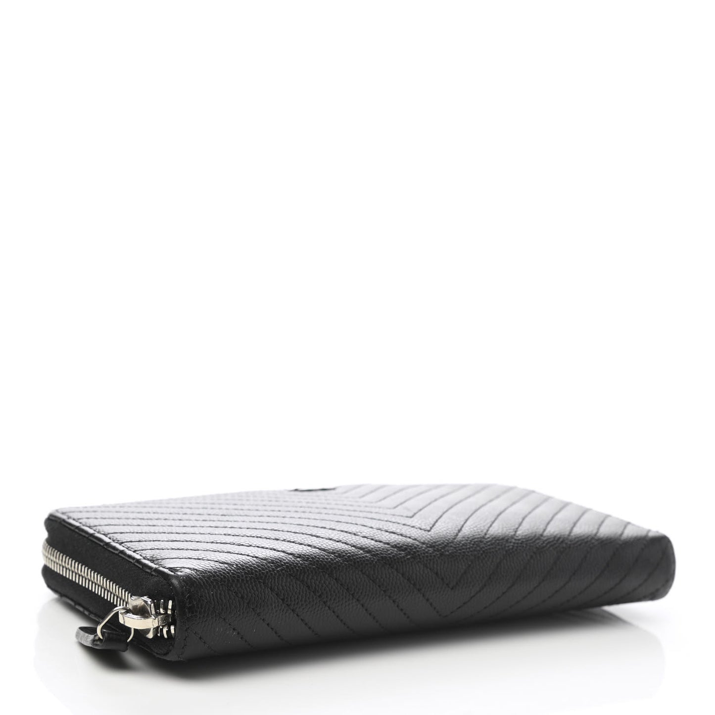 Caviar Chevron Quilted Large Gusset Zip Around Wallet Black