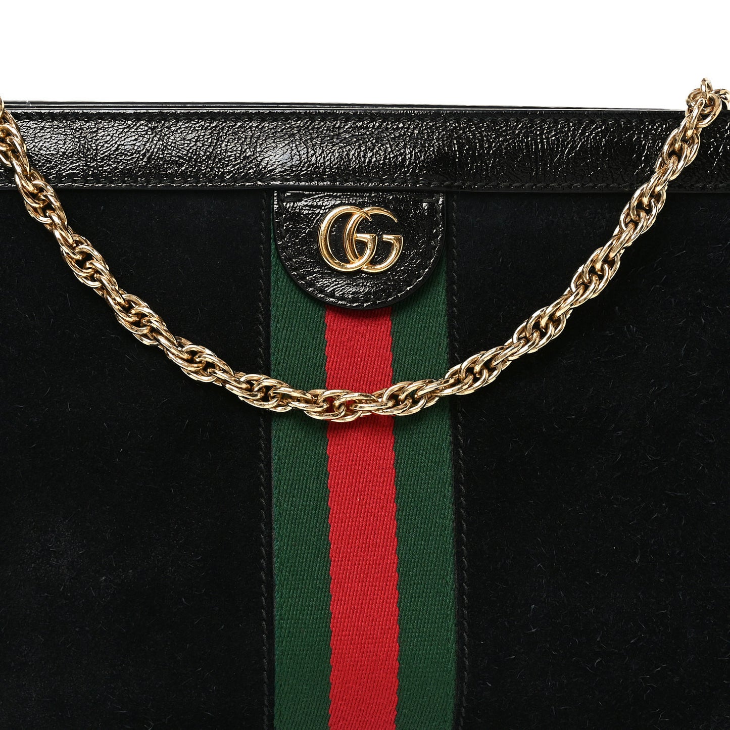 Suede Patent GG Web Medium Ophidia Chain Shoulder Bag Black