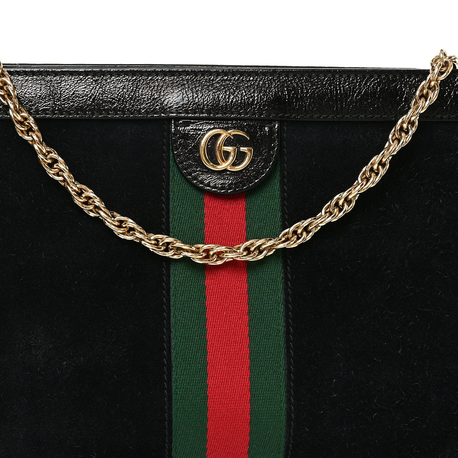 Gucci Suede Patent GG Web Medium Ophidia Chain Shoulder Bag Black 7 of 9