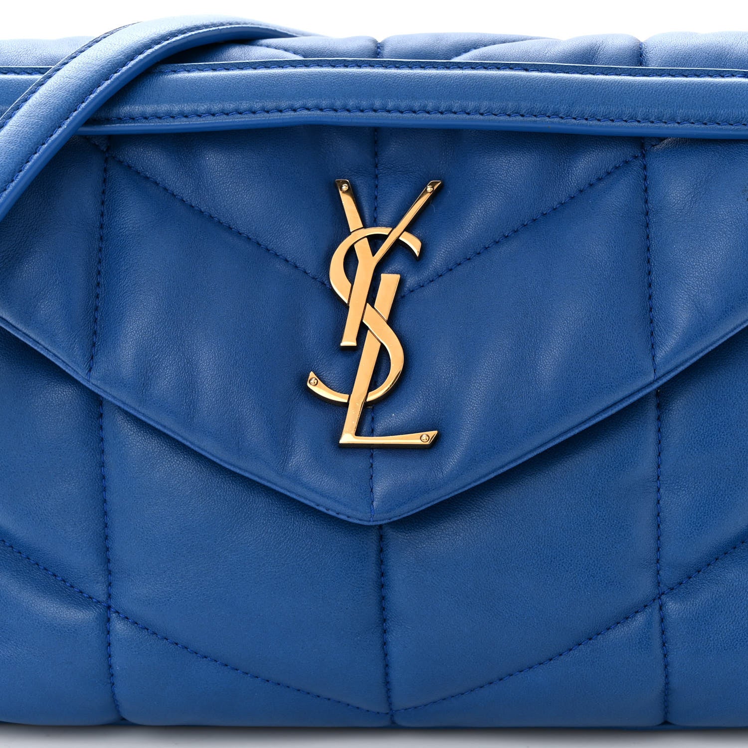 Saint Laurent Lambskin Quilted Small Loulou Puffer Monogram Chain Satchel Majorele Blue 8 of 11