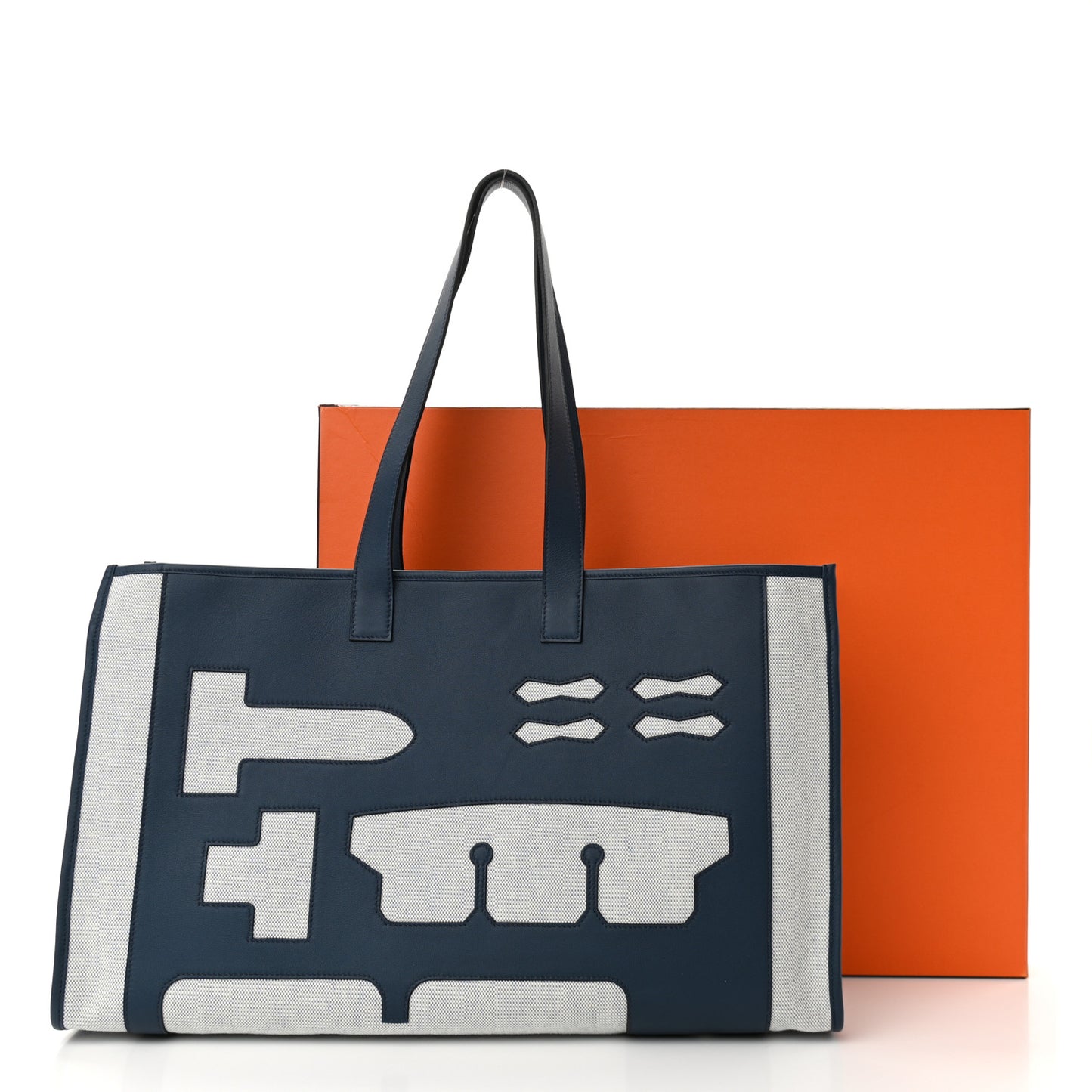 Swift Toile Petit H Decoupe Skeleton Tote GM Ecru Navy