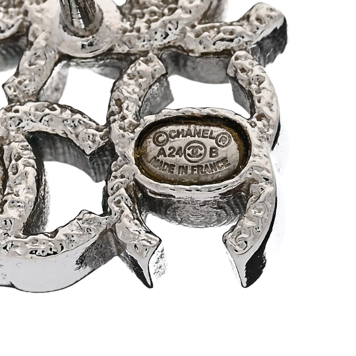 Chanel CC Logo Stud Earrings Silver 4 of 5