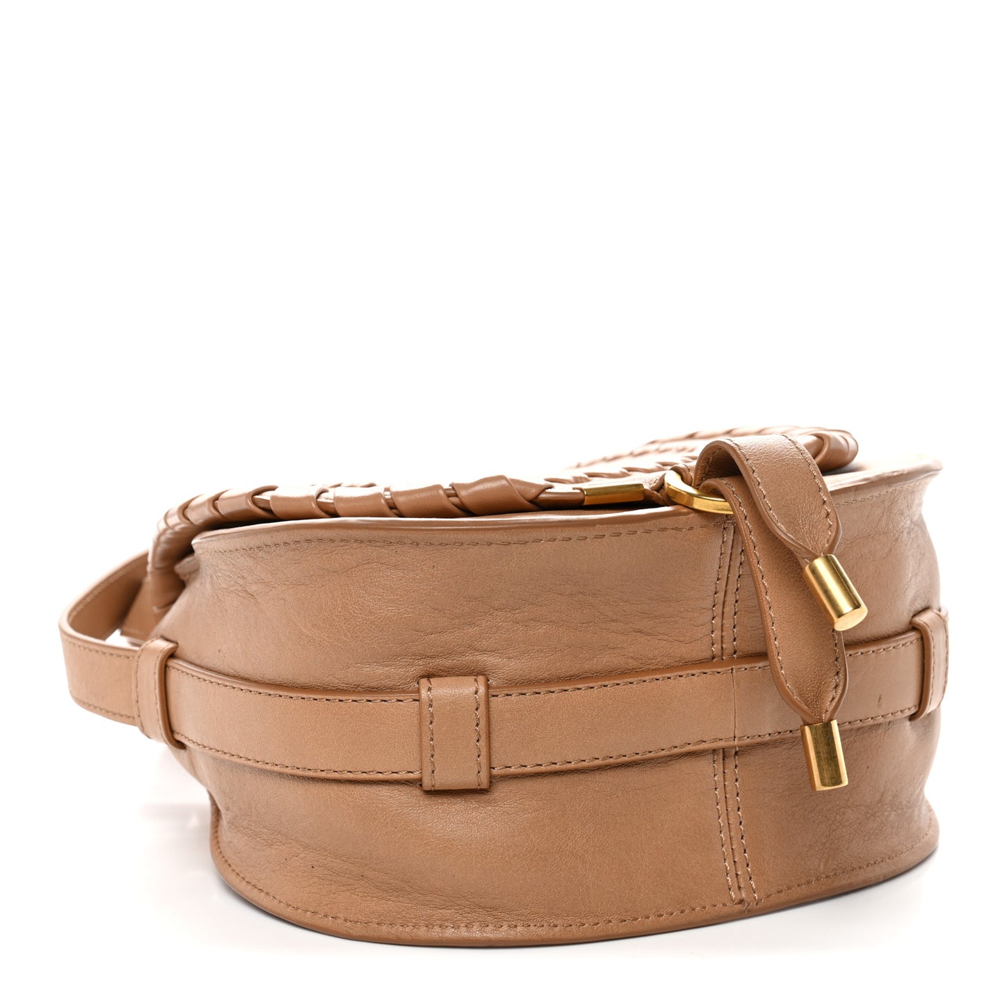 Smooth Calfskin Braided Small Marcie Saddle Bag Light Tan