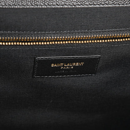 Saint Laurent Grain De Poudre Matelasse Chevron Large Monogram Satchel Black 7 of 8