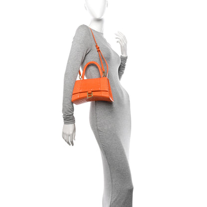 Balenciaga Shiny Calfskin Crocodile Embossed Small Hourglass Top Handle Bag Orange 2 of 11