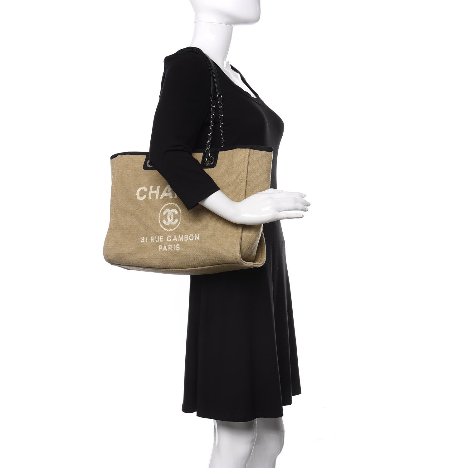 Chanel Canvas Small Deauville Tote Beige Black 2 of 10