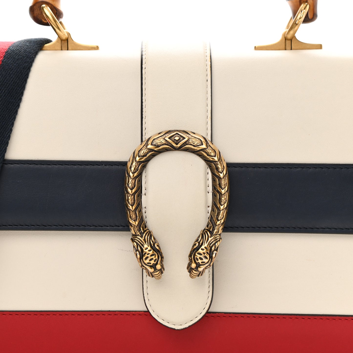 Calfskin Bamboo Web Medium Dionysus Top Handle Bag White Blue Hibiscus Red