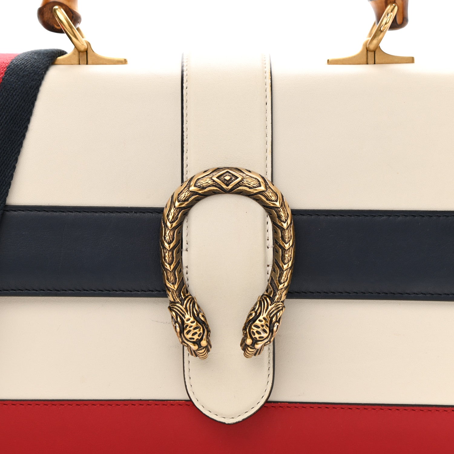 Gucci Calfskin Bamboo Web Medium Dionysus Top Handle Bag White Blue Hibiscus Red 14 of 30
