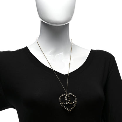 Chanel Satin CC Heart Chain Necklace Black Light Gold 2 of 4