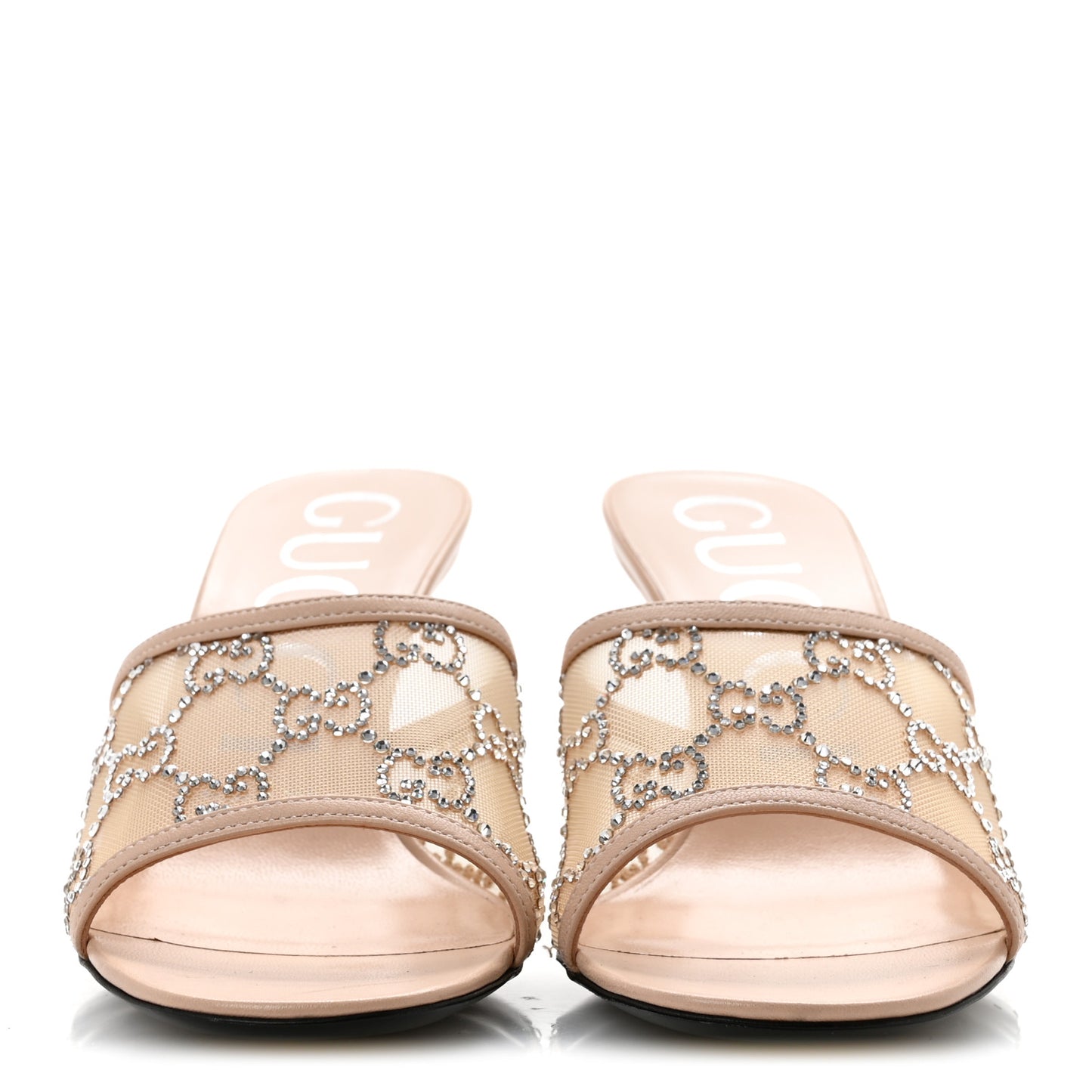 Tela Retino Kid Scamosciato Crystal GG Monogram Square Demi Mule Sandals 37 Light Pink