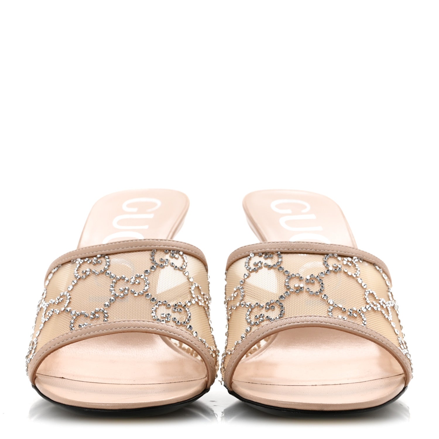 Gucci Tela Retino Kid Scamosciato Crystal GG Monogram Square Demi Mule Sandals 37 Light Pink 3 of 9