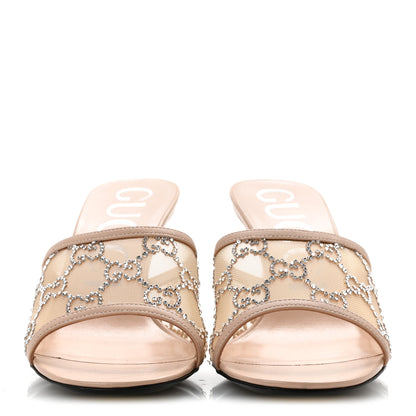 Gucci Tela Retino Kid Scamosciato Crystal GG Monogram Square Demi Mule Sandals 37 Light Pink 3 of 9