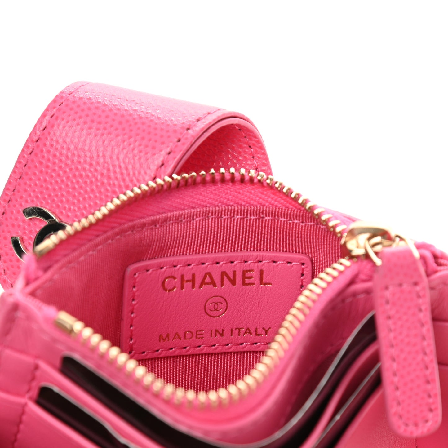 Caviar Quilted Compact Zipped Pocket Wallet Pink